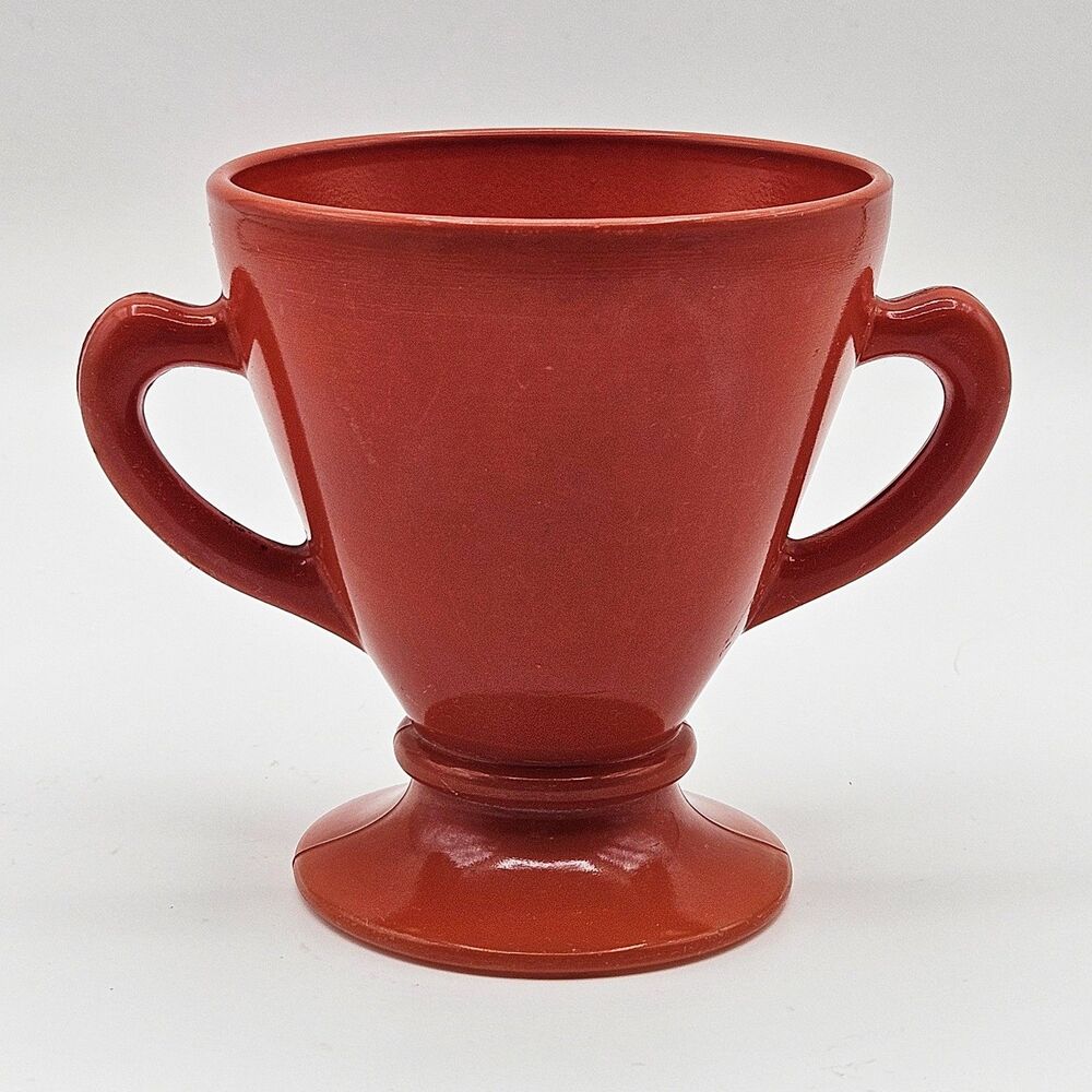 Hazel Atlas Ovide Rust Sugar Bowl Orange Vintage Platonite Opaque Milk Glassware